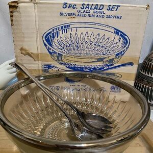 Vintage F.B. Rogers Silver Company Salad Bowl and Serving Utensils